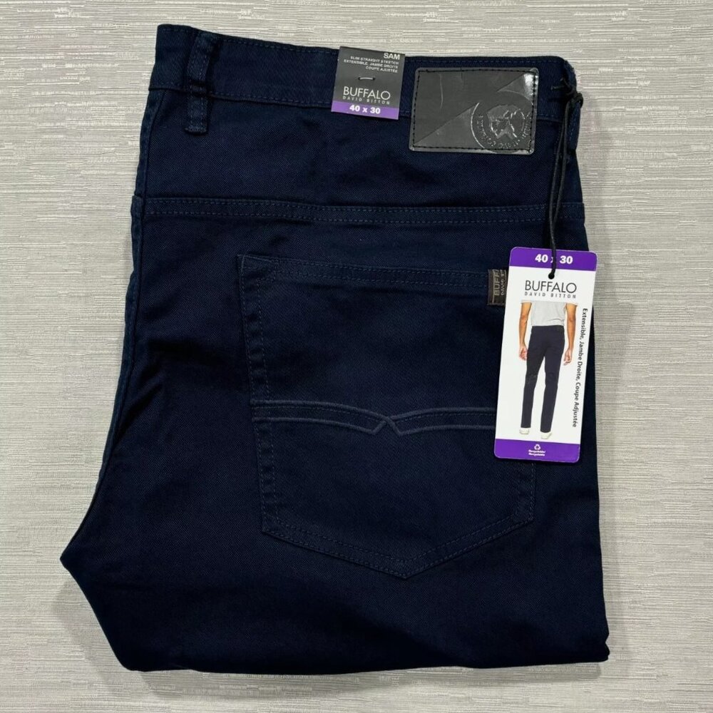 Buffalo SAM Navy Blue Jeans Men's 40 x 30" Slim Fit Straight Leg Denim Pants